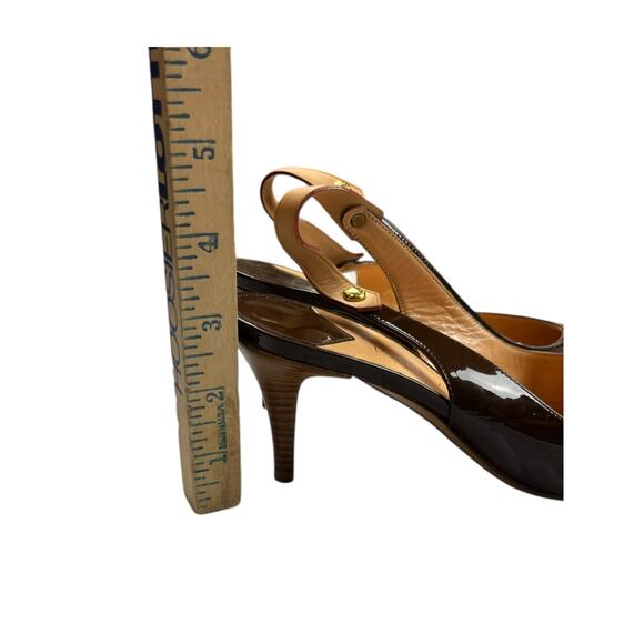 Louis Vuitton Brown Patent Leather Slingback Heels Pumps SZ 38 Italy W/Dustbag - Picture 13 of 13